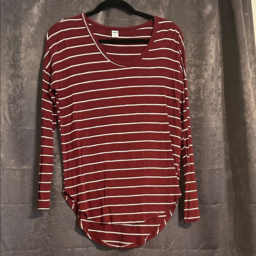 Old Navy Striped Maroon Long Sleeve Top